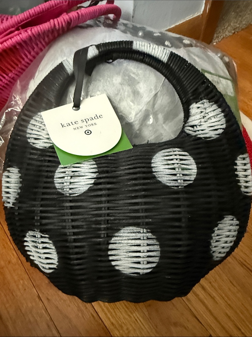 kate spade Target collab black polka dot wicker purse. NWT
